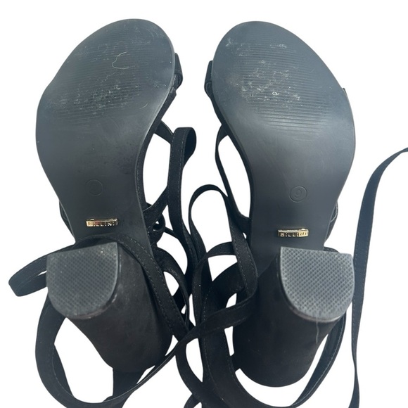 Billini Womens SZ 9 Black Suede Preen Strappy Block Heels Wrap Ankle Whimsigoth - Picture 9 of 14